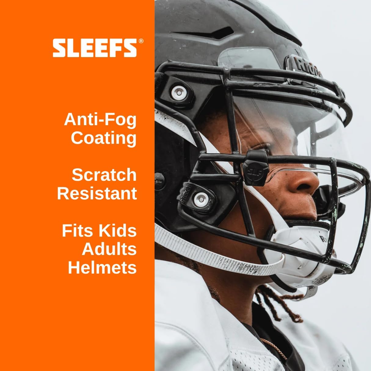 SLEEFS Clear Football Visor for Helmet - Professional Football Visor - Face & Eye Shield - Fits Youth & Adult Helmets - Includes Quick Visor Clips