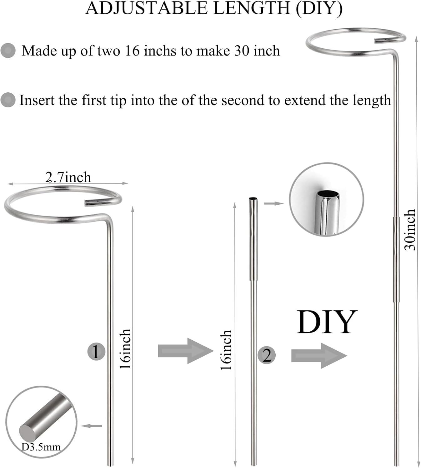 30 Inch Or 16 InchPlant Stakes for Flowers - 5 Pack, Adjustable Height