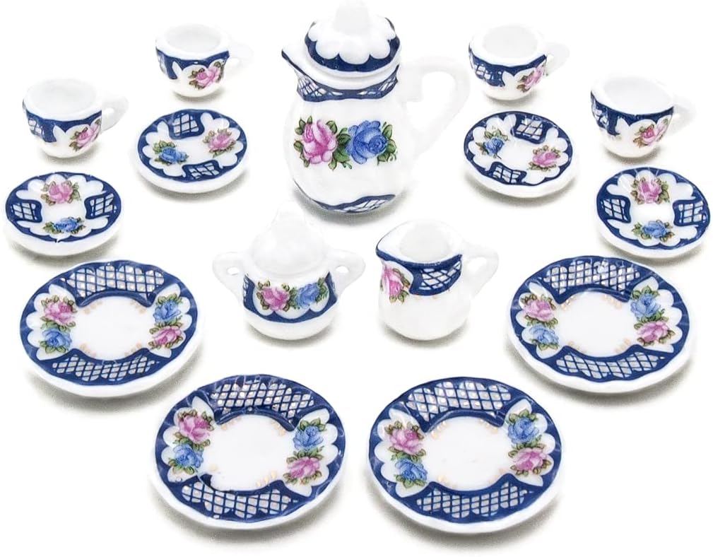 Odoria 1/12 Miniature Porcelain Tea Set 15Pcs Dollhouse Decoration Accessories, Grapes