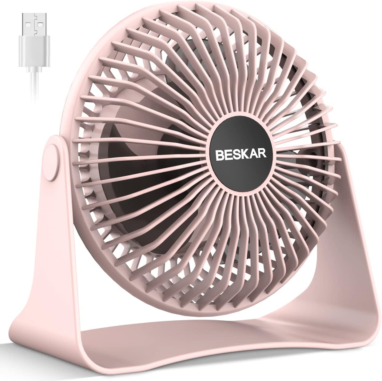 BESKAR USB Small Desk Fan, Portable Table Fans with 3 Speeds Strong Airflow