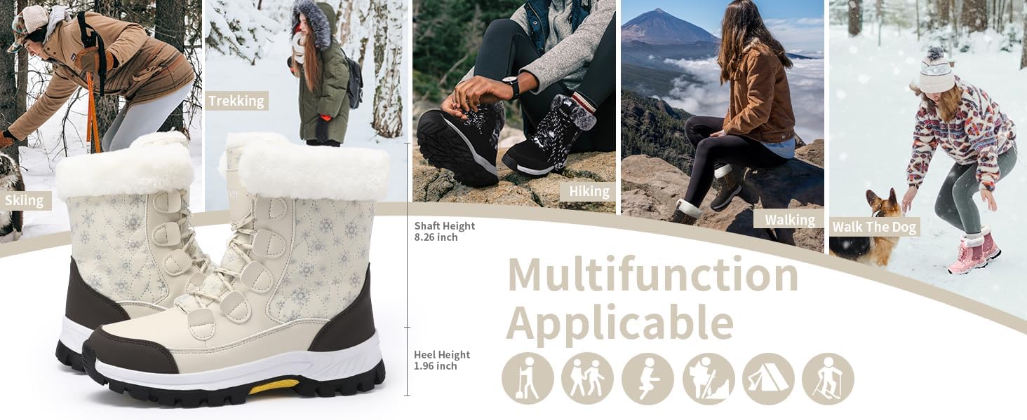 COOJOY Womens Waterproof Winter Snow Boots Warm Shoes Furry Mid Calf Lightweight Walking Hiking Booties