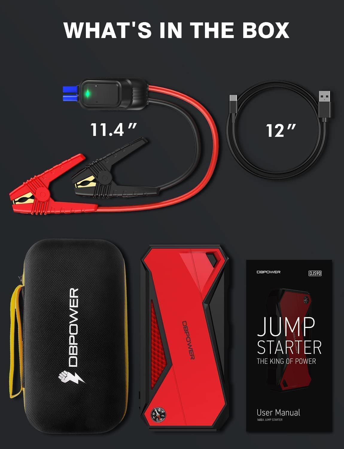 DBPOWER Car Jump Starter, 1600A Peak 17200mAh Portable Power Pack for Up to 7.2L Gas and 5.5L Diesel Engines