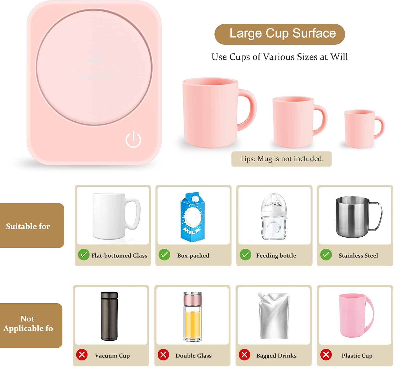 VOBAGA Coffee Mug Warmer for Desk with Auto Shut Off & 3-Temp Settings, Coffee Cup Warmer with Smart Safety Alert Home Office Accessory