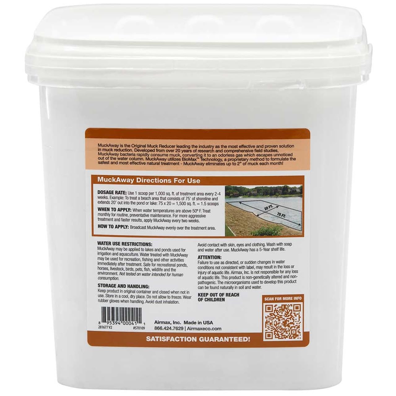 Airmax MuckAway Bacteria Enzyme Tablets for Ponds & Lakes, 16 Scoops | Natural beneficial bacteria muck, sludge & noxious odor solution for cleaner beaches & shorelines; fish, pet & wildlife safe