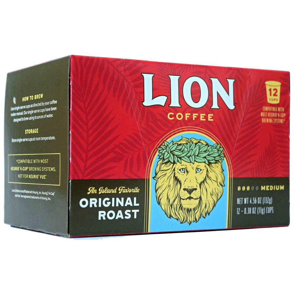 Lion Coffee Original Medium Roast Coffee, Single-Serve Coffee Pods, Compatible with Keurig Brewers, A Taste of Aloha - (12 Count Box)