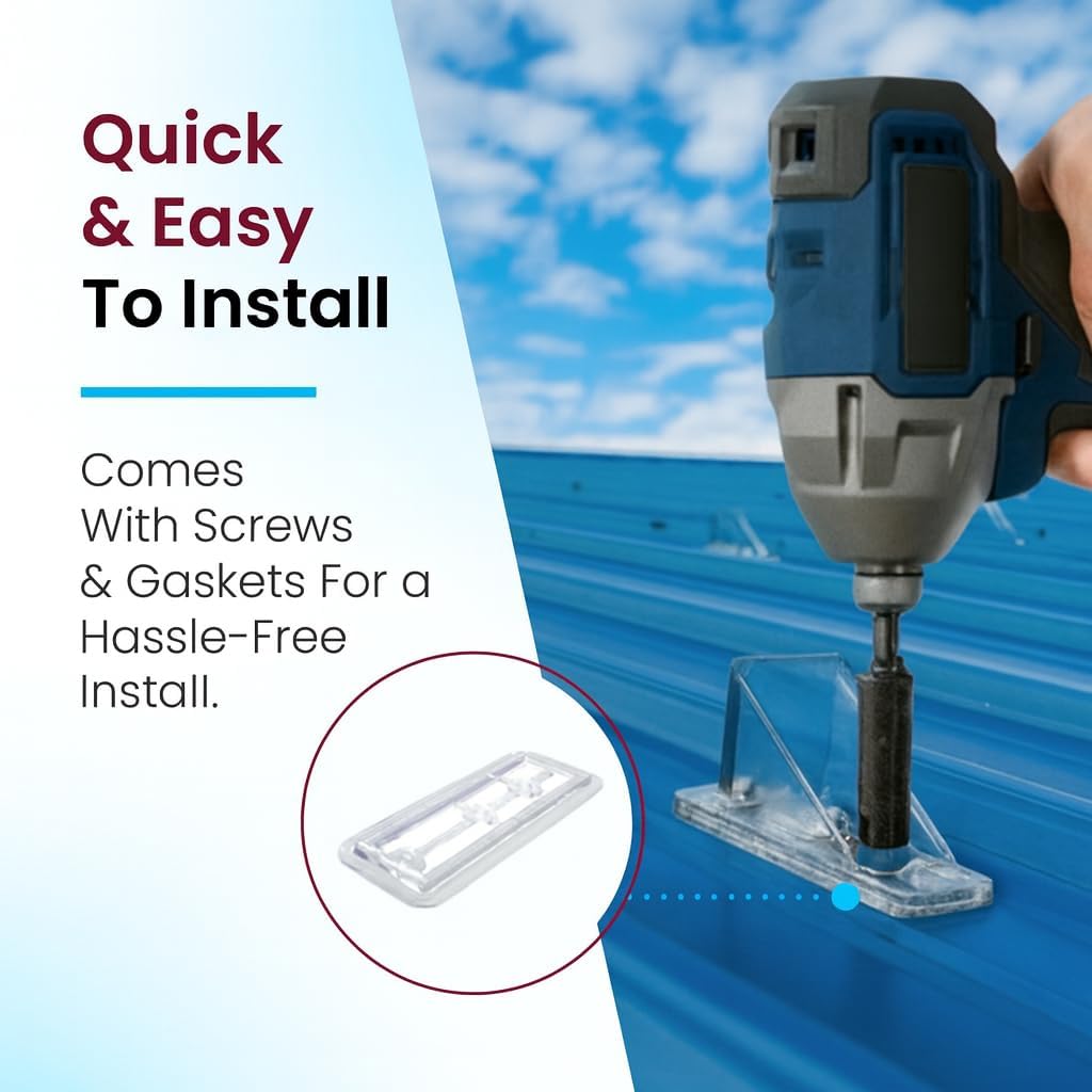 50 Pack Snow Guards for Metal Roofs – with Perfect Seal Gaskets & Screws – Heavy-Duty Polycarbonate Snow Stops Prevent Sliding Snow & Ice –