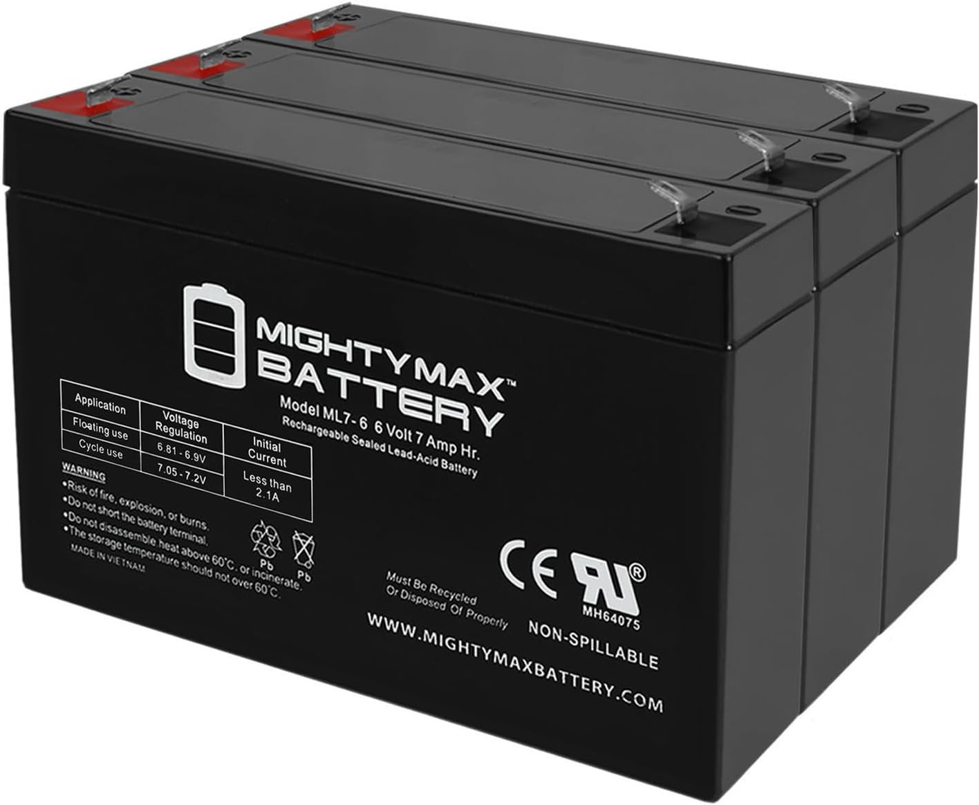 Mighty Max Battery ML7-6 - 6 Volt 7 AH, F1 Terminal, Rechargeable SLA AGM Battery, Mighy Max Product