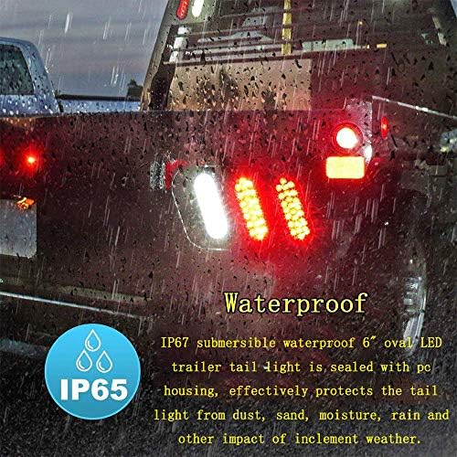 2Pcs 6" Oval Trailer Tail Lights Red 24 LED Stop Turn Brake Light | Trailer Marker Lights Stop Turn Tail Light Flush Mount for RV Truck Boat Trailer