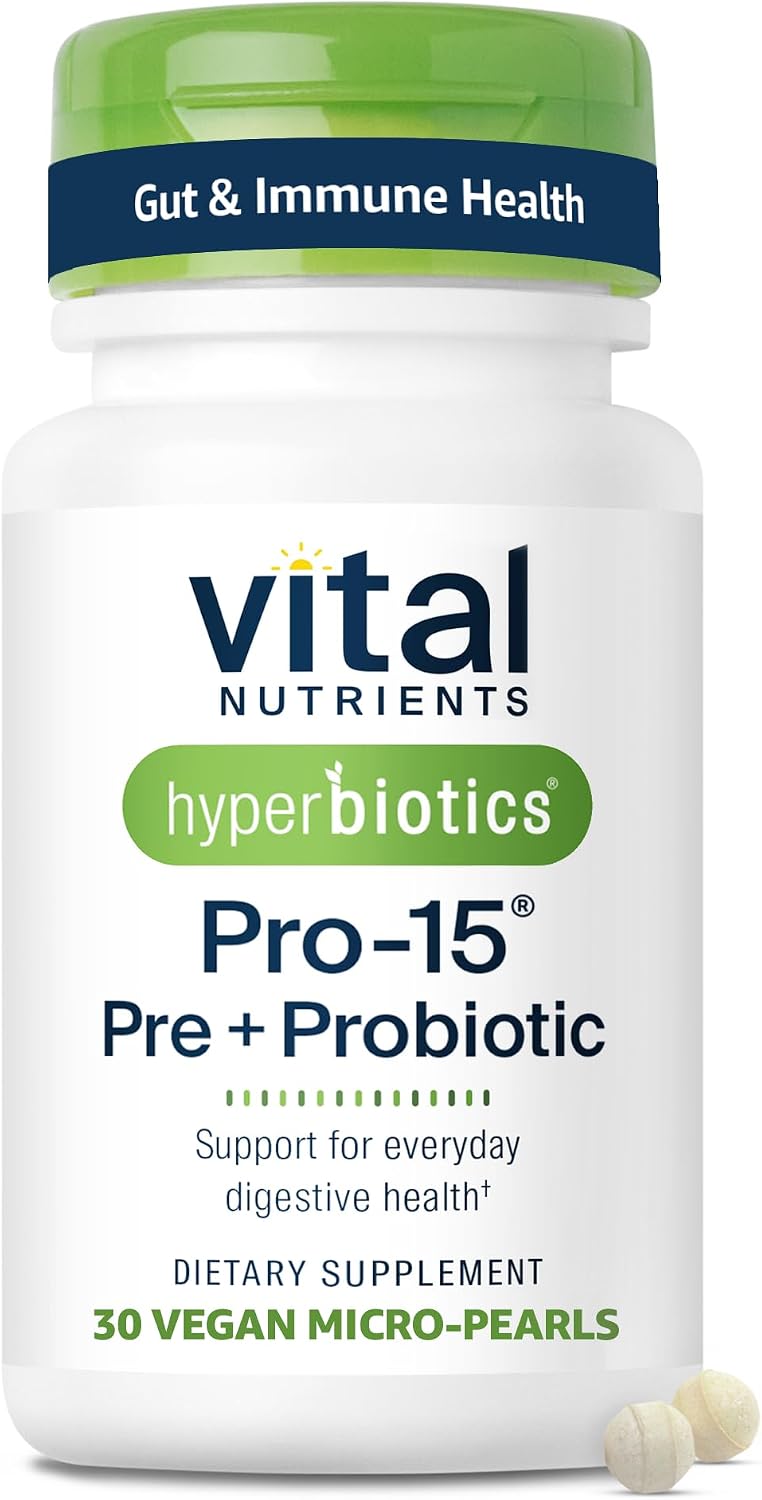 Hyperbiotics Vital Nutrients Pro-15 Prebiotics and Probiotics for Women and Men | 15 Science Backed Strains | Supports Occasional Constipation, Diarrhea, Gas & Bloating | 60 Vegan Time Release Pearls