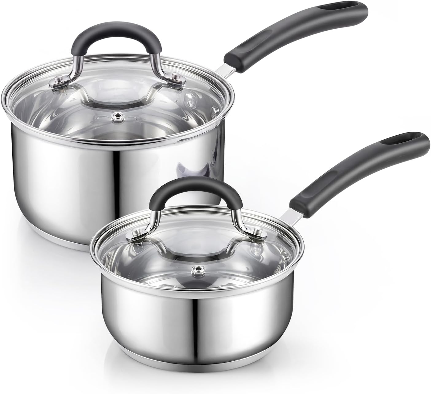 Cook N Home Professional 2 Quart Stainless Steel Saucepan with Lid, Small Kitchen Induction Cooking Sauce Pot Pan, Stay-Cool Silicone Handle, Dishwasher Safe