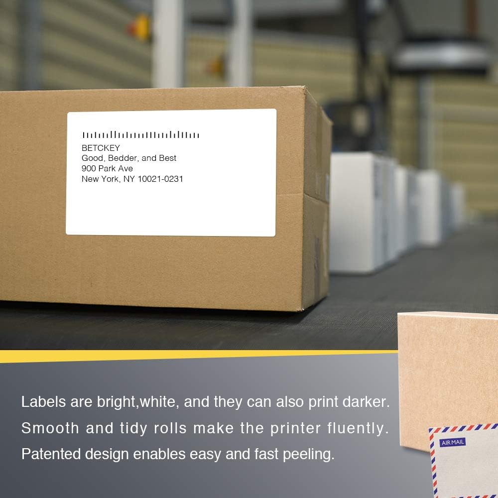 BETCKEY - 4" x 6.5" (102 mm x 165 mm) Large Shipping Labels & Multipurpose Compatible with Zebra & Rollo Label Printer,Premium Adhesive & Perforated [10 Rolls, 2500 Labels]