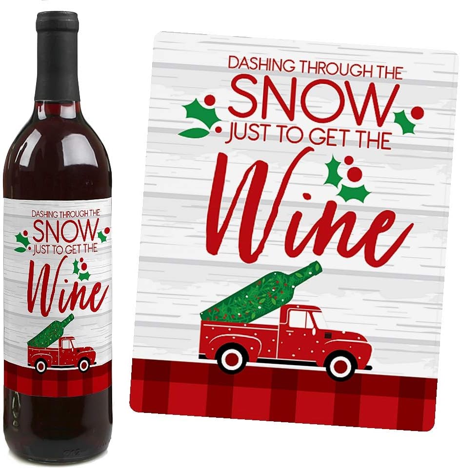 Big Dot of Happiness Ugly Sweater - Holiday and Christmas Wine Bottle Label Stickers - Set of 4