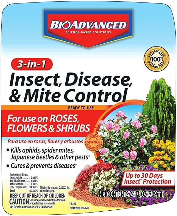 BioAdvanced 3-in-1 Insect, Disease, and Mite Control Spray - 24 fl oz | Insecticide, Fungicide & Miticide - Ready-to-Use - Prevents Pests and Diseases - Up to 30 Days Protection Bottle