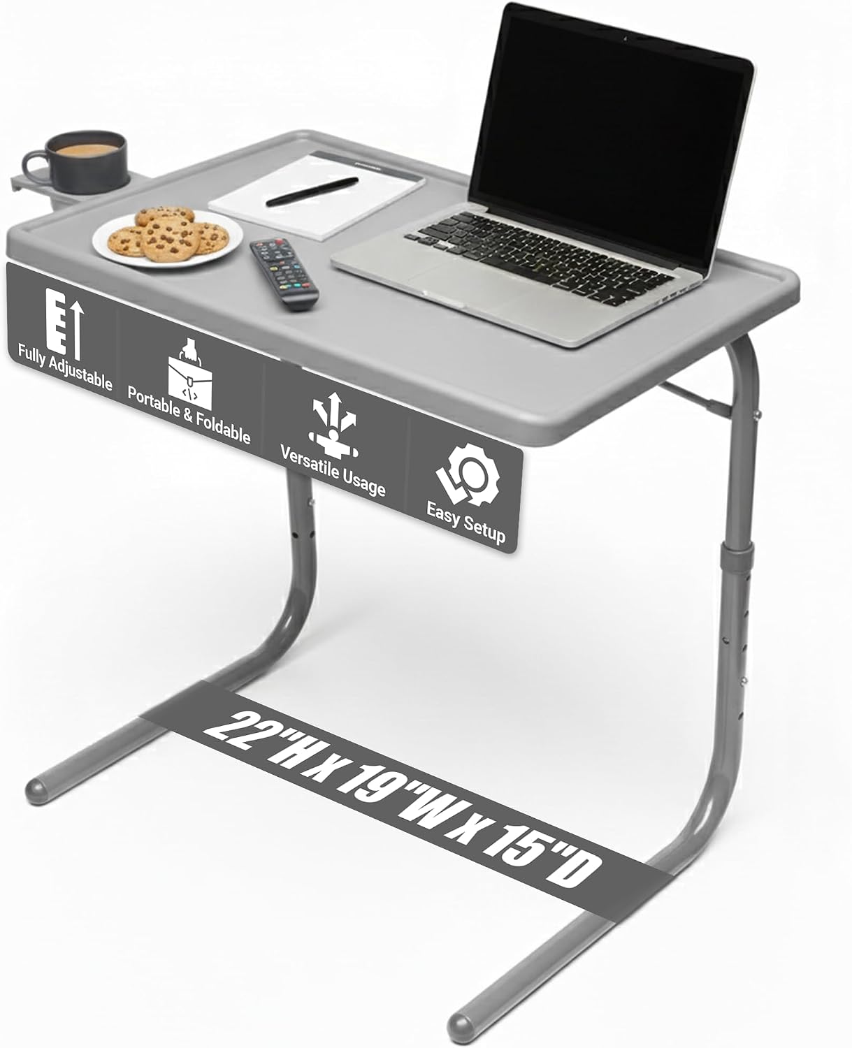 Table-Mate TV Tray Table | Portable Desk Folding Dinner Tray, Couch Table Trays for Eating Snack Food, Portable Laptop Desk, Bed Trays for Eating | Adjustable TV Trays with 3 Angles and Cup Holder