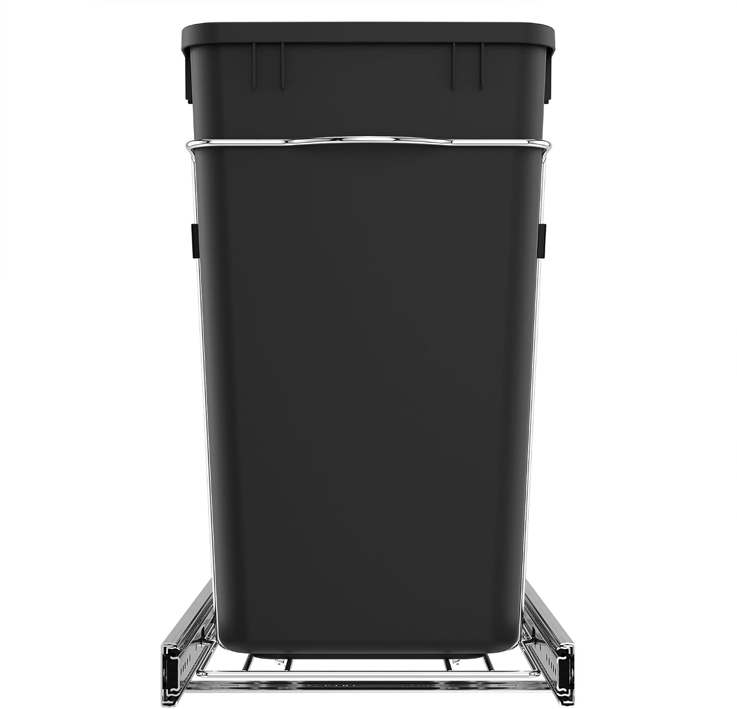Rev-A-Shelf Double 27 Qt Pullout Trash Can for Base Kitchen Cabinets, Garbage Waste Bin System with Full Extension Slides, Min Opening Width of 11.5", Metallic Silver, RV-15KD-17C S