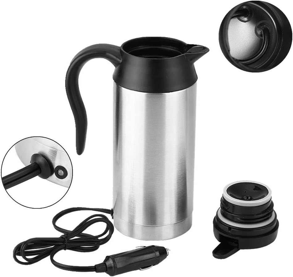 12V 750ml Stainless Steel Car Electric Heating Mug Drinking Cup Travel Kettle Water Boiler for Water Tea Coffee Milk