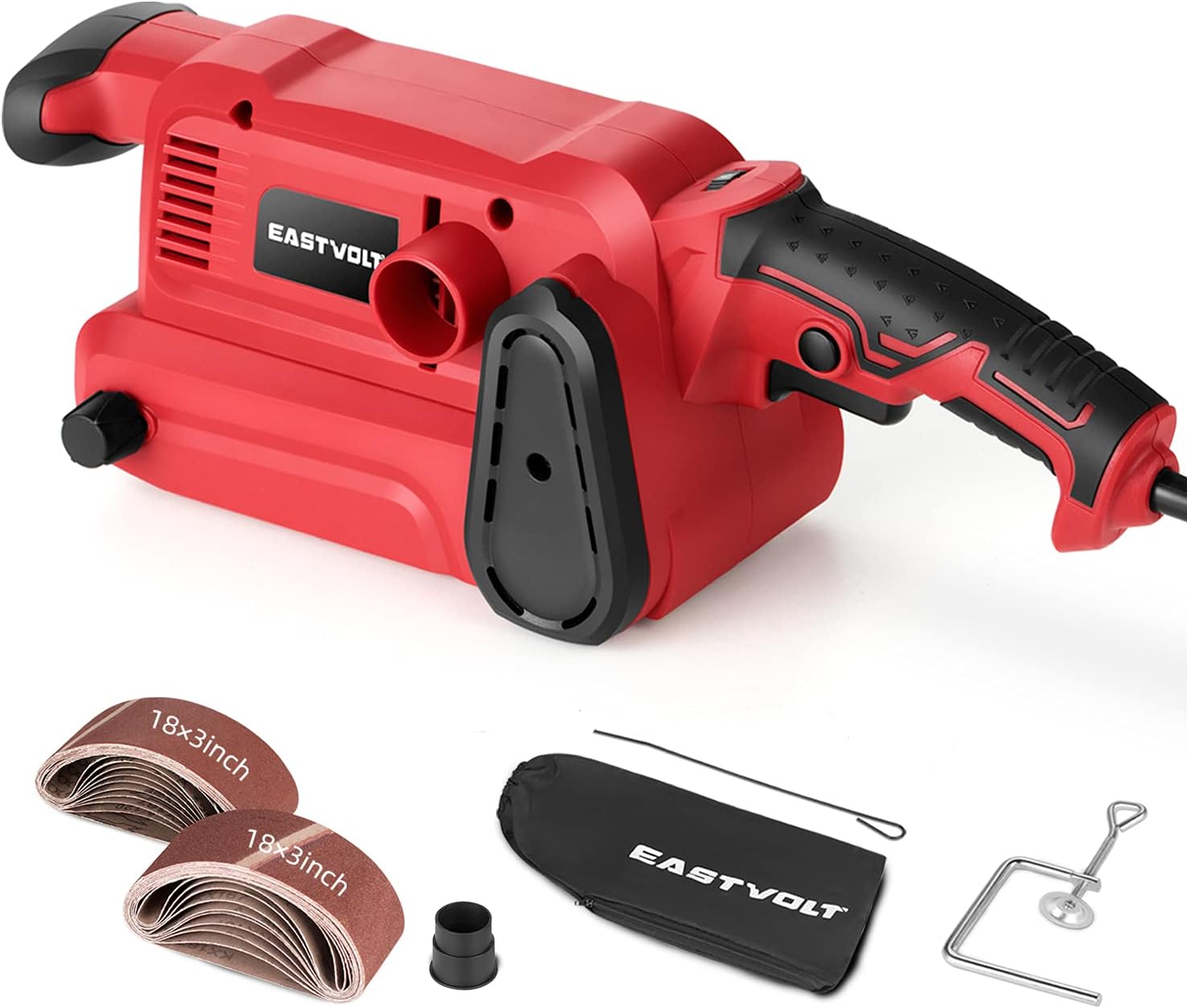Eastvolt 7 Amp Belt Sander 200-360RPM with 6 Variable Speed, 3 x 18 Inch Belt Sander with 20 Pcs Sanding Belts, Screw Clamps, Dust Bag