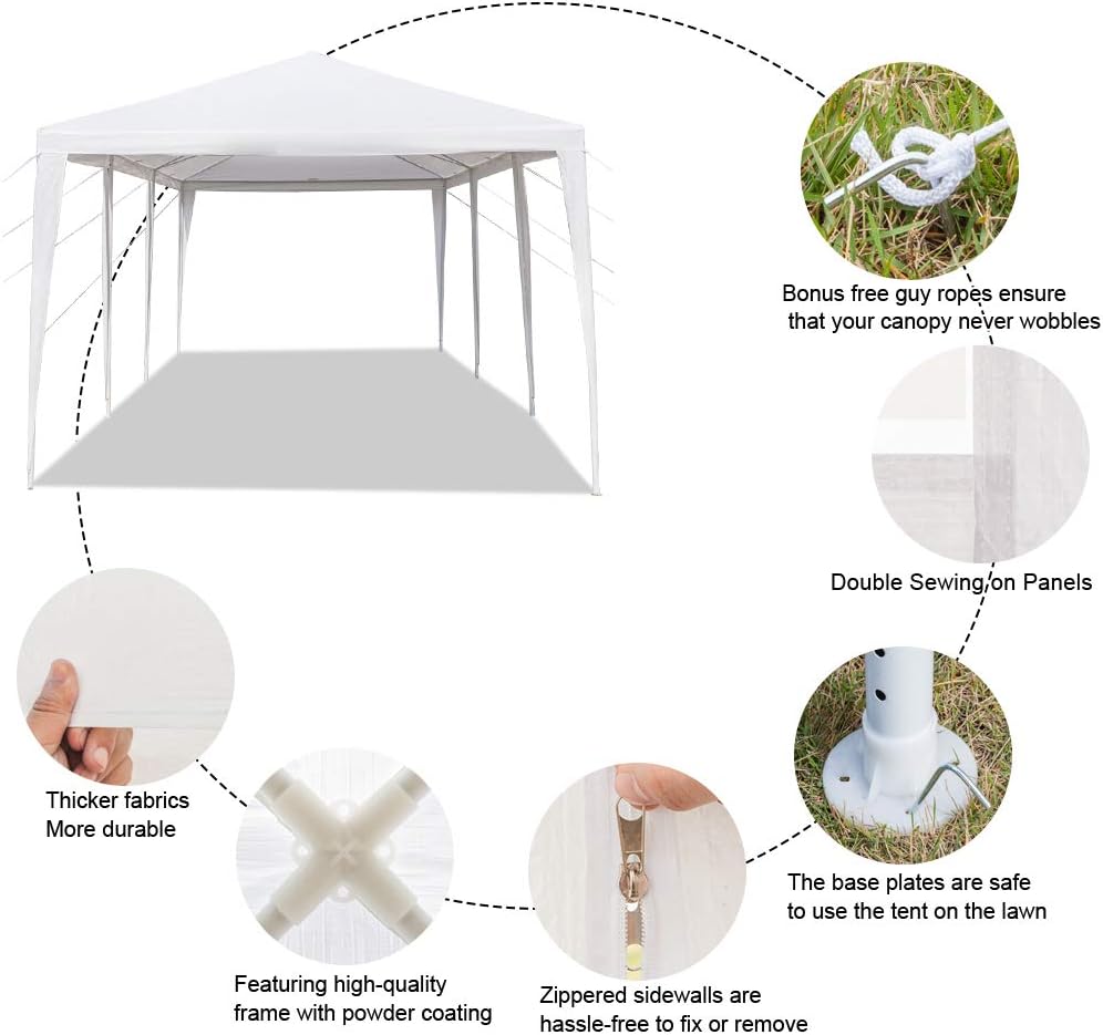 10' x 30' Outdoor Canopy Tent White Wedding Gazebo Party Practical Waterproof Tent with Brighter Windows,5 Removable Side Walls