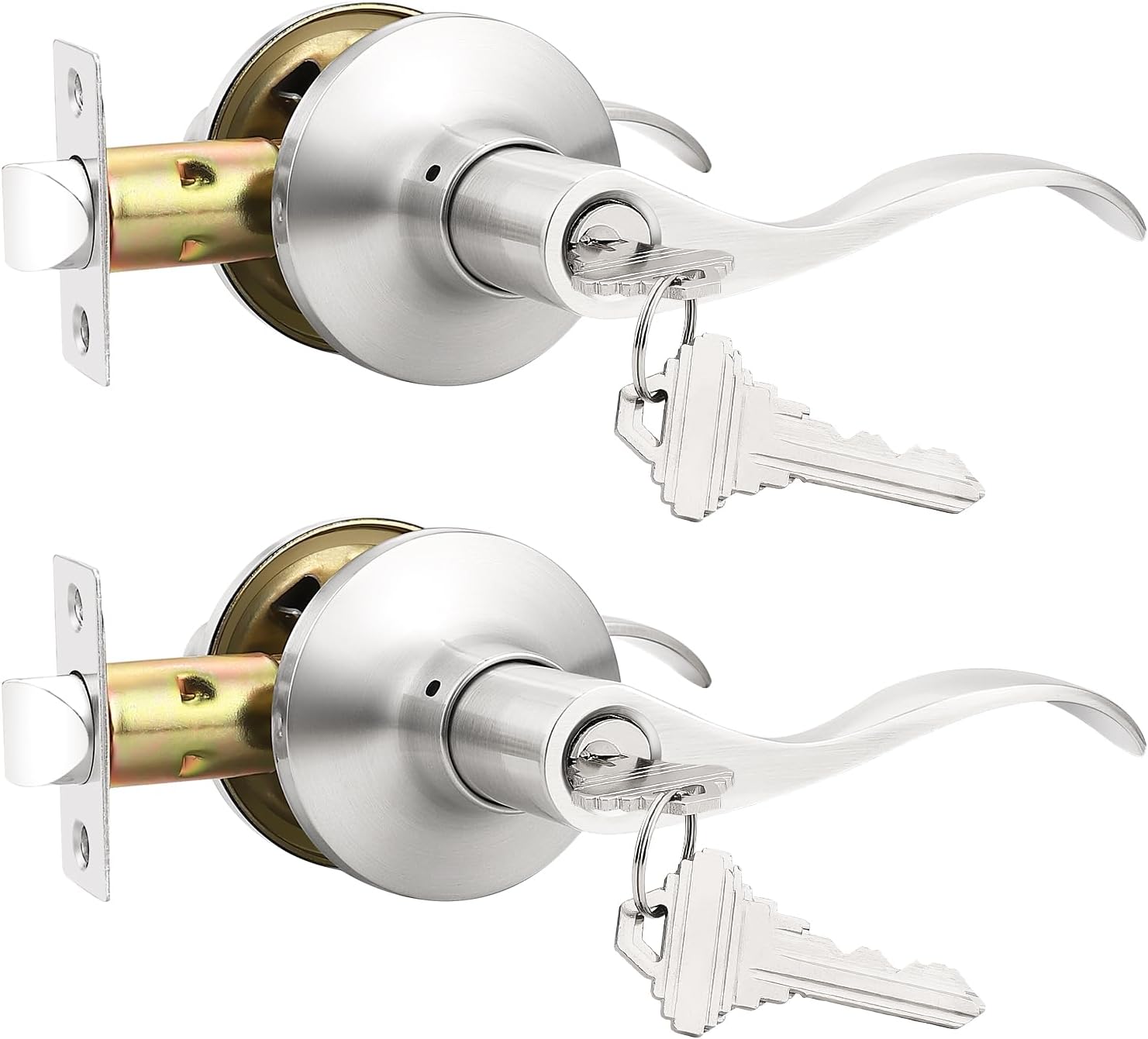 GOBEKOR 1 Pack Privacy Door Levers Brushed Nickel Lever Door Handles Interior for Bedroom and Bathroom Door Locks Wave Door Handles