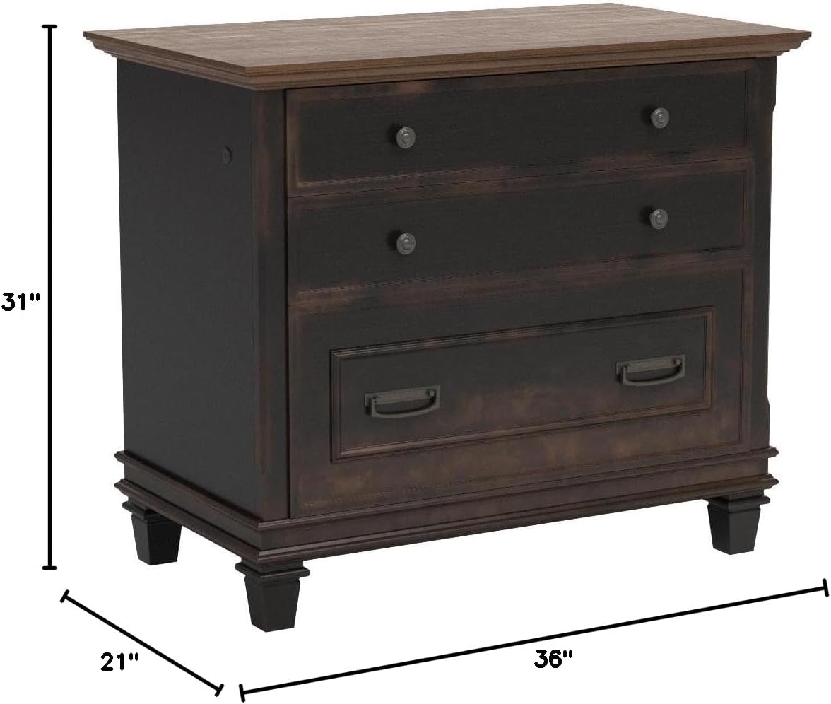 Hartford Wood Lateral File With Locking Legal/Letter File Drawer Black