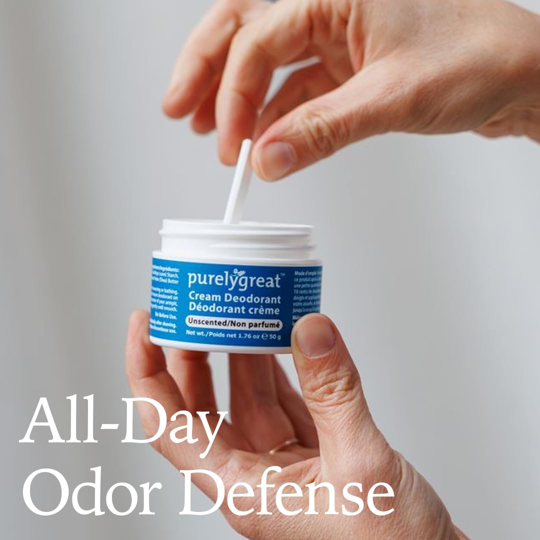 Purelygreat Natural Unscented Cream Deodorant for Women & Men | Aluminum Free Deodorant Women & Men | Vegan & Long Lasting Odor Control | Chemicals, Parabens, BPA & Cruelty Free | 1.76 oz