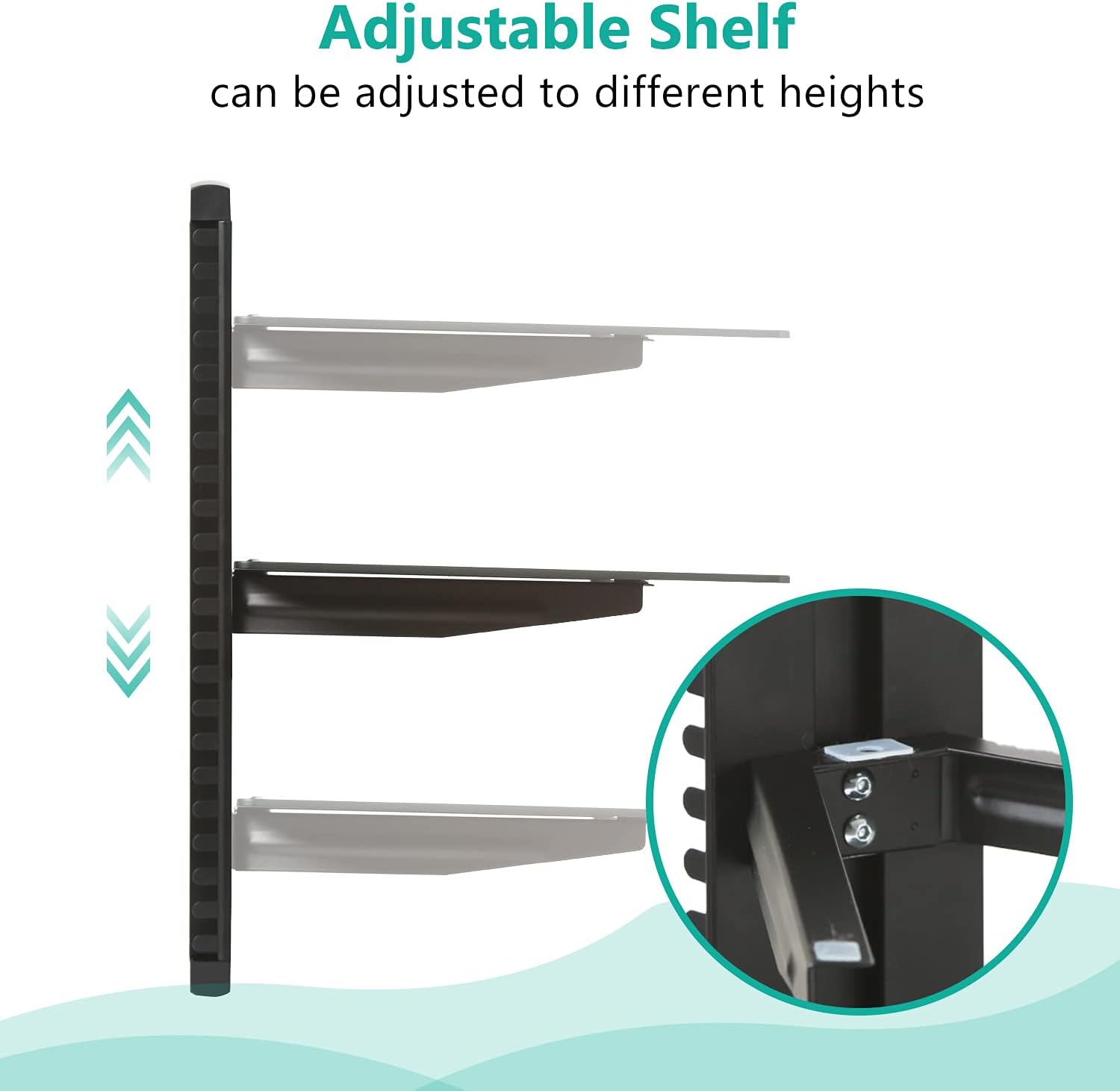 WALI Floating TV Shelf, 2 Tier Glass Projector Shelf for DVD Players, Routers, Game Consoles, Cable Boxes, Living Room Decor, Wall Mount Shelves Hold Up to 17.6lbs (CS202B), 2-Shelf, Black