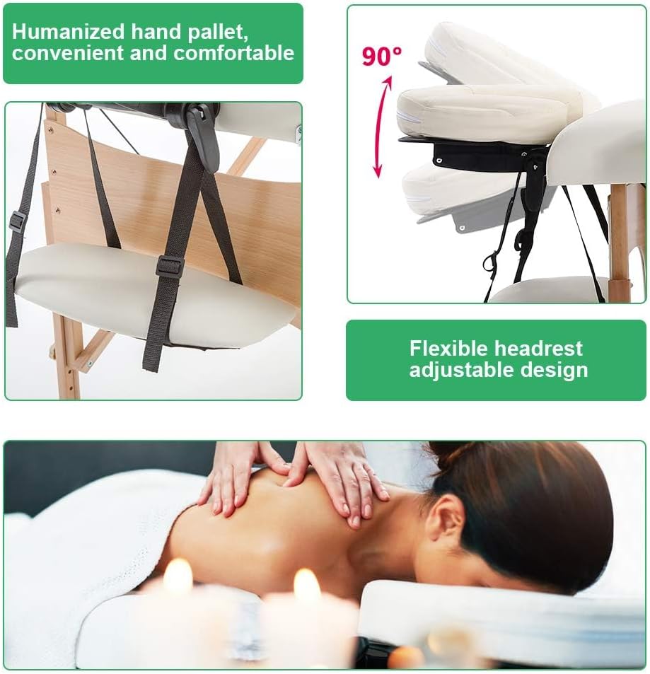 BestMassage | Portable Massage Table | 24" Wide, Black PU Leather | Lightweight, 2-Fold Massage Table with Height Adjustment, 450lbs Capacity, Carry Bag | For Massage, Facial, Tattoo, Home, Spa