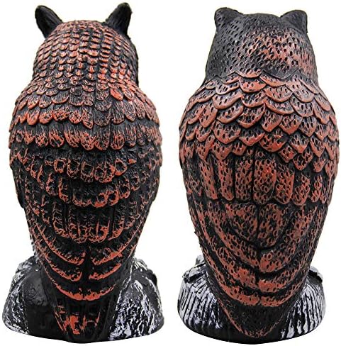 Hausse 2 Pack Fake Horned Owl Bird Scarecrow Decoy 10.5 Inch Height, Plastic Deterrents, Halloween Decoration