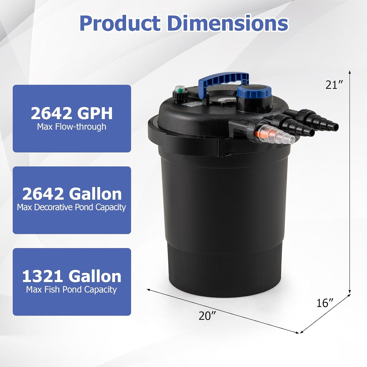HAPPYGRILL 2642 GPH Pond Filter with 13W UV-C Light & Bio Balls, 4 Adapters