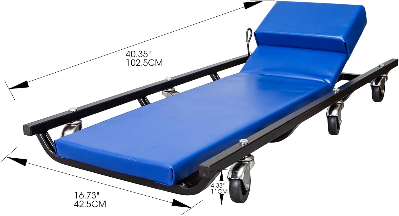 BIG RED TR6452 Torin Rolling Garage/Shop Creeper: 40" Padded Mechanic Cart with Adjustable Headrest and 6 Casters, Red