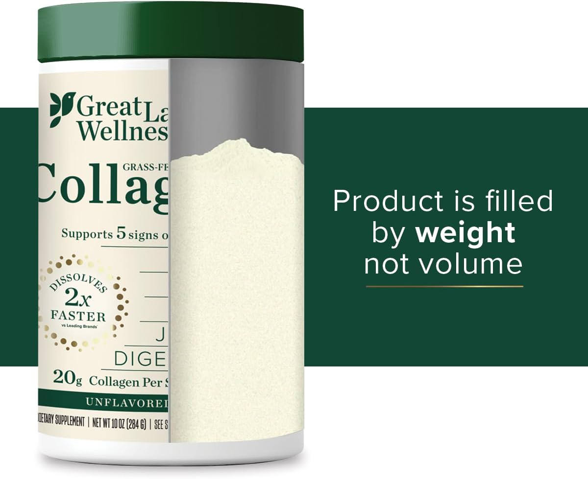 Great Lakes Wellness Collagen Peptides Powder – Supports Skin, Hair, Nails, Joints & Digestion – Hydrolyzed, Non-GMO, Keto & Kosher – Pure Collagen Protein (16 oz, 22 Servings) Packaging may vary