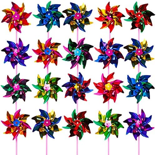 Elcoho 100 Pieces Plastic Rainbow Windmill Party Pinwheels DIY Pinwheel | Outdoor Spinners, Kids DIY Toy, Garden Party Lawn Decor, Bulk Crafts