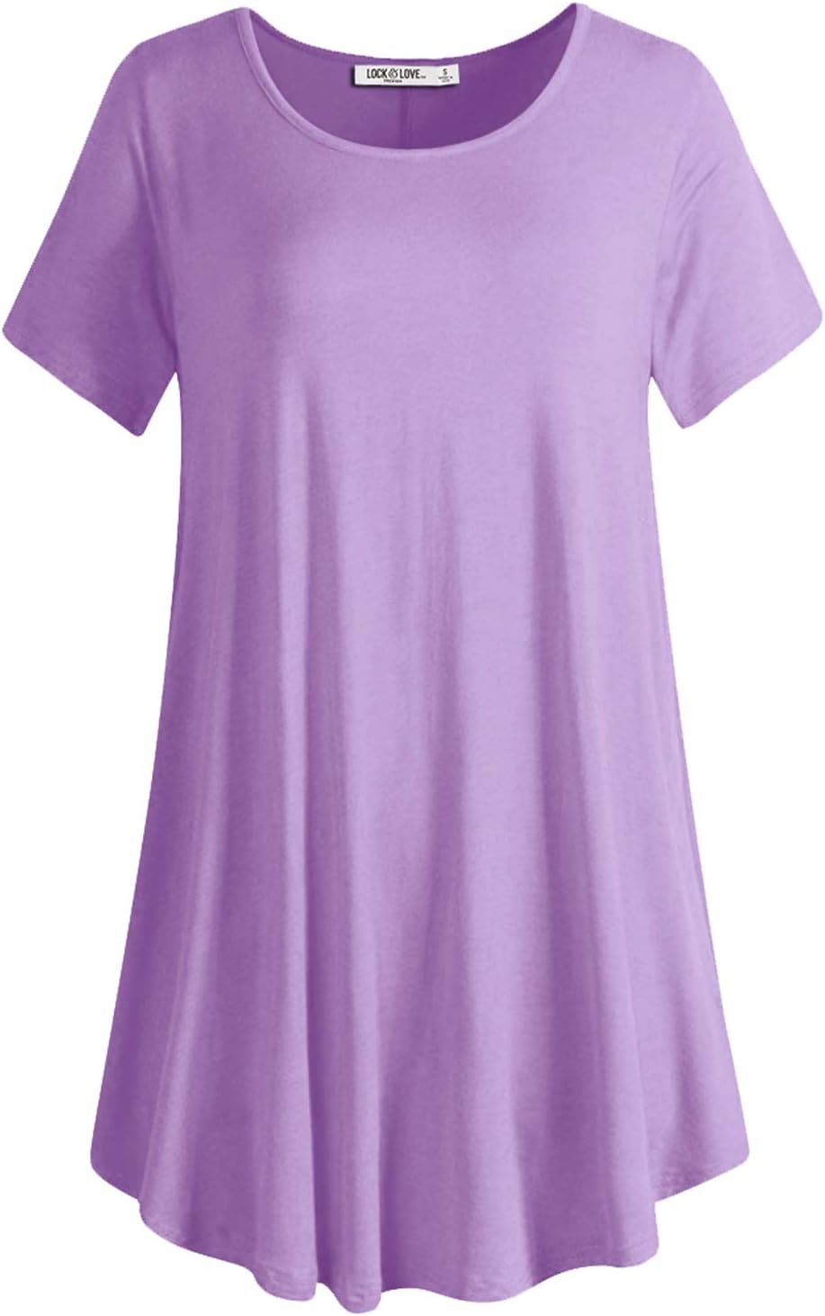 Lock and Love Women Solid Short Sleeve/Sleeveless Tunic for Leggings Swing Tunic Flare Tank Tops S-5XL Plus Size Made in USA