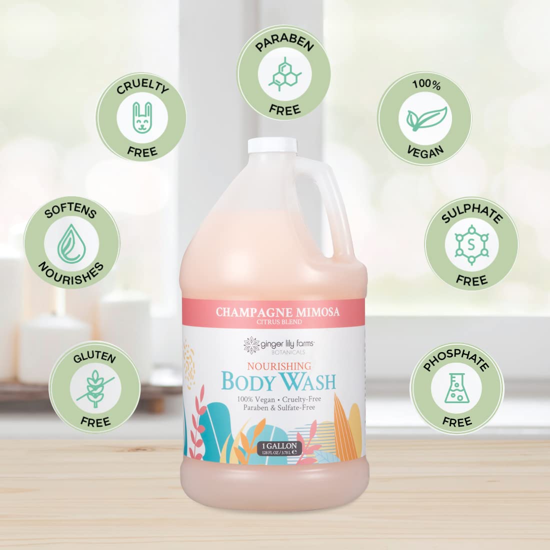 Ginger Lily Farms 1 gal Nourishing Body Wash, Citrus Blend Scent | for Hands, Body & Hair, Moisturizing Wash, Salon Wash, Spa Cleanser, Salon & Spa Essentials, Manicure & Pedicure Supplies