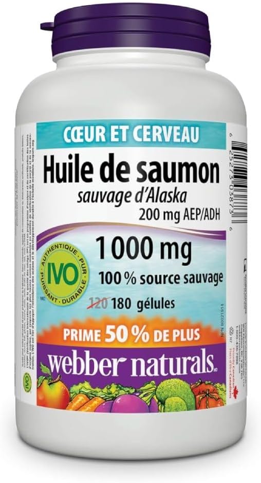 Webber Naturals Wild Alaskan Salmon Oil Softgel, 200mg 180 Count