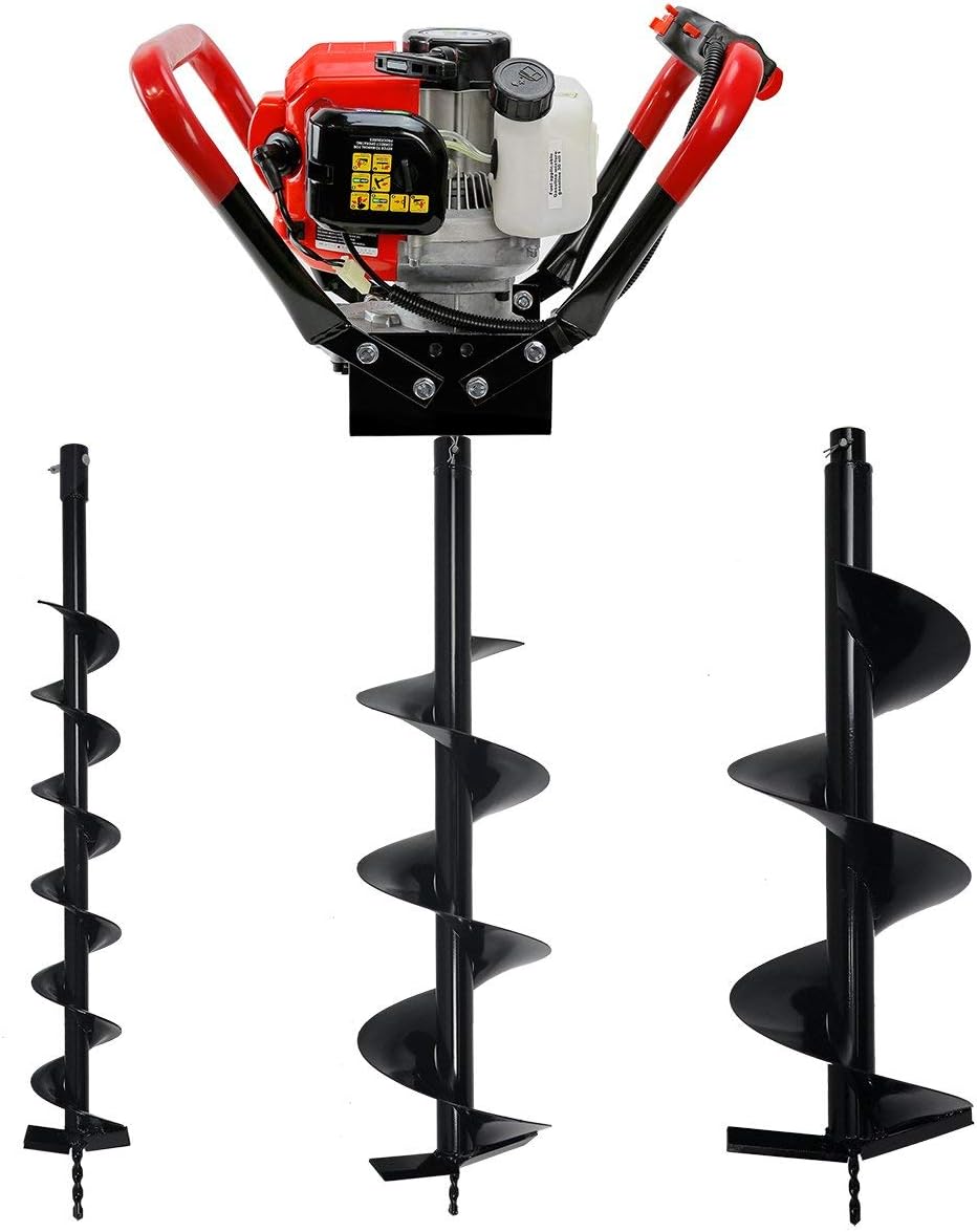 XtremepowerUS 55cc 2-Stroke Gas Powered V-Type with Handle Earth Auger Post Hole Digger Fence Borer + 3 Drill Bits (4", 10", 12" Bits) Set