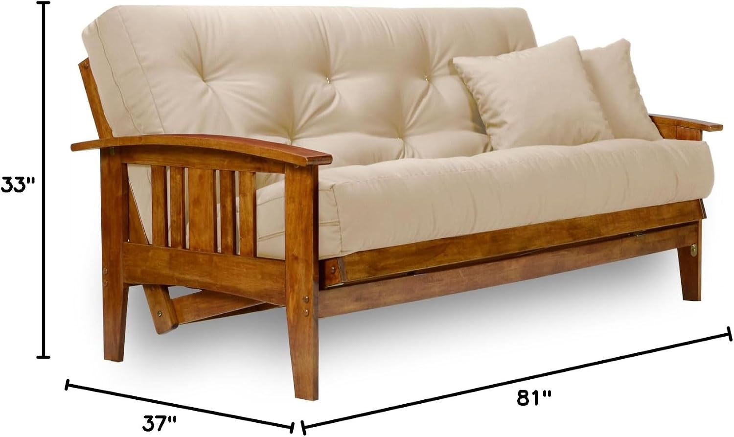 Westfield Futon Set - Queen Size, Frame, 8" Mattress, Twill Ivory Cover