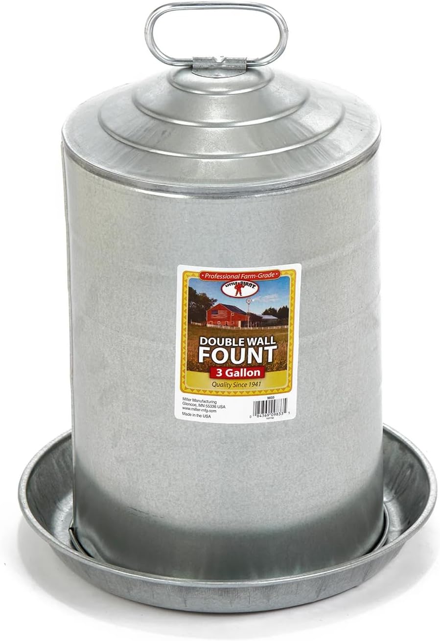 Little Giant® Double Wall Metal Poultry Fount | Poultry Waterer | Heavy Duty Galvanized Steel Waterer | Made in USA (Silver, 3 Gallon)