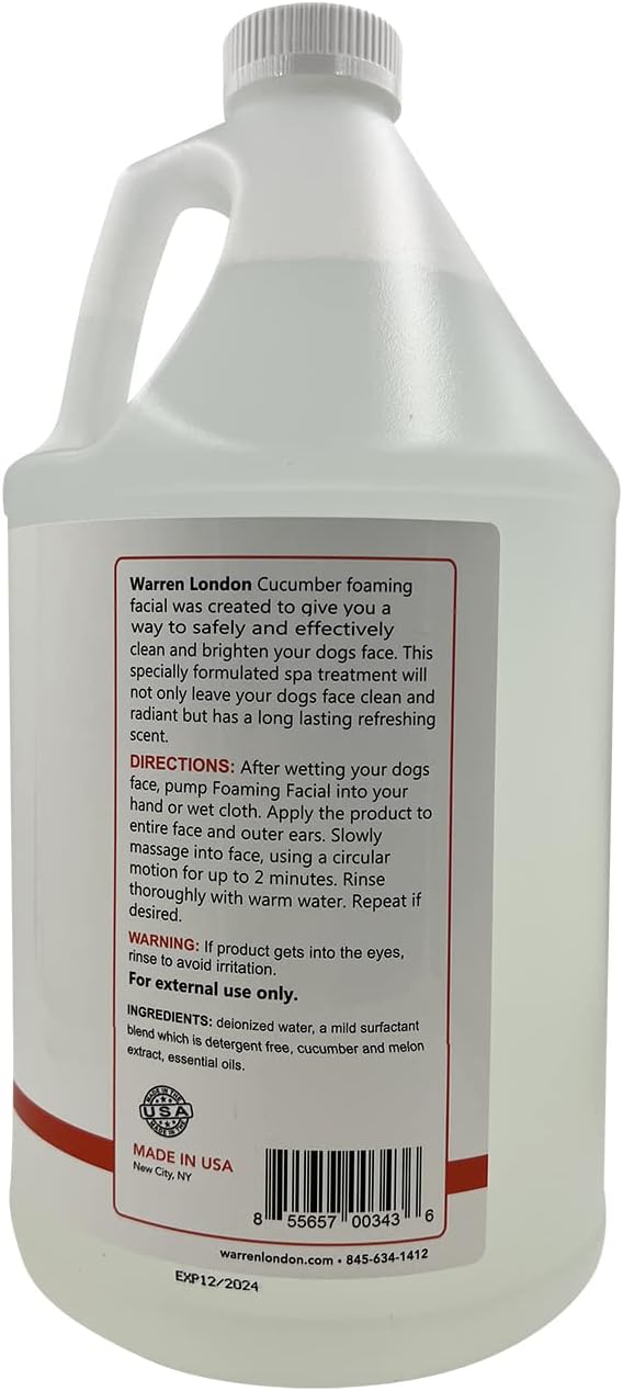 Warren London Foaming Pet Facial | Tear Free Dog Face Wash | Tearless Dog Shampoo for Faces & Dog Eye Stain Remover | Refreshing Cucumber Melon Wash | Made in USA | 8oz
