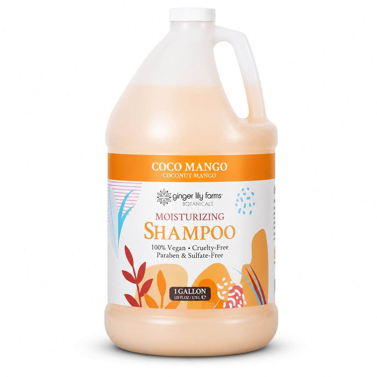 Ginger Lily Farms Botanicals Moisturizing Shampoo for All Hair Types, Coco Mango, 100% Vegan & Cruelty-Free, Coconut Mango Scent, 1 Gallon (128 fl oz) Refill | for Hands, Body & Hair, Moisturizing Wash, Salon Wash, Spa Cleanser, Salon & Spa Essentials, M…
