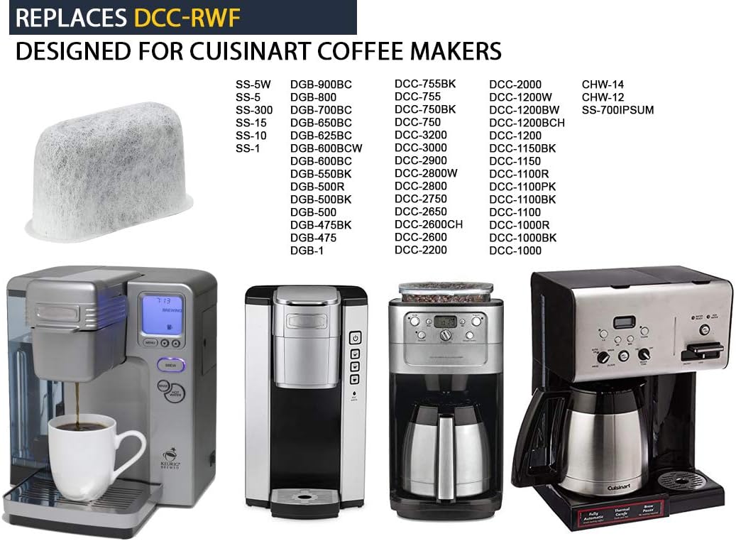 GOLDTONE 12 Pack Charcoal Water Filters For CUISINART Coffee Maker and Machines Cartridges Replace DCC-RWF