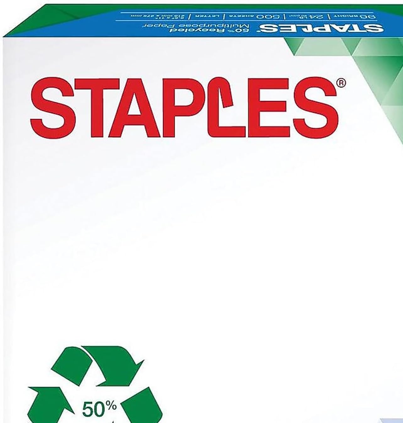 Staples 100% Recycled Printer Paper Bright White Copy/Fax/Laser/Inkjet, 500 Sheets