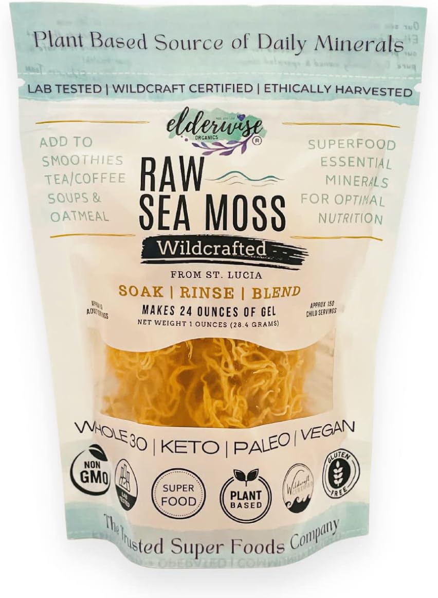 Elderwise Golden Sea Moss, Raw Wildcrafted Gracilaria, Makes 24oz Gel