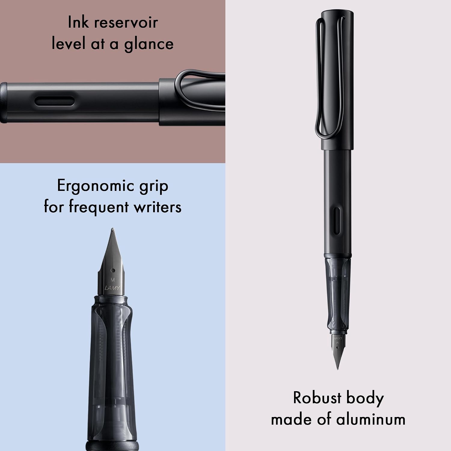 LAMY AL-star black - Fountain Pen with ergonomic grip & black Left-Handed steel nib (LH) in size M - lightweight aluminum body - including LAMY T 10 blue cartridge