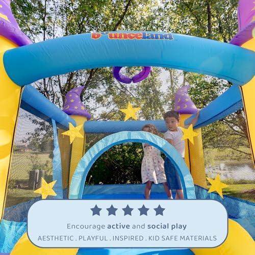 Wizard Inflatable Bounce House Bouncer, Spacious Bouncing Area with Fun Slide, Safe hook-and-loop fastener Entrance, Basketball Hoop