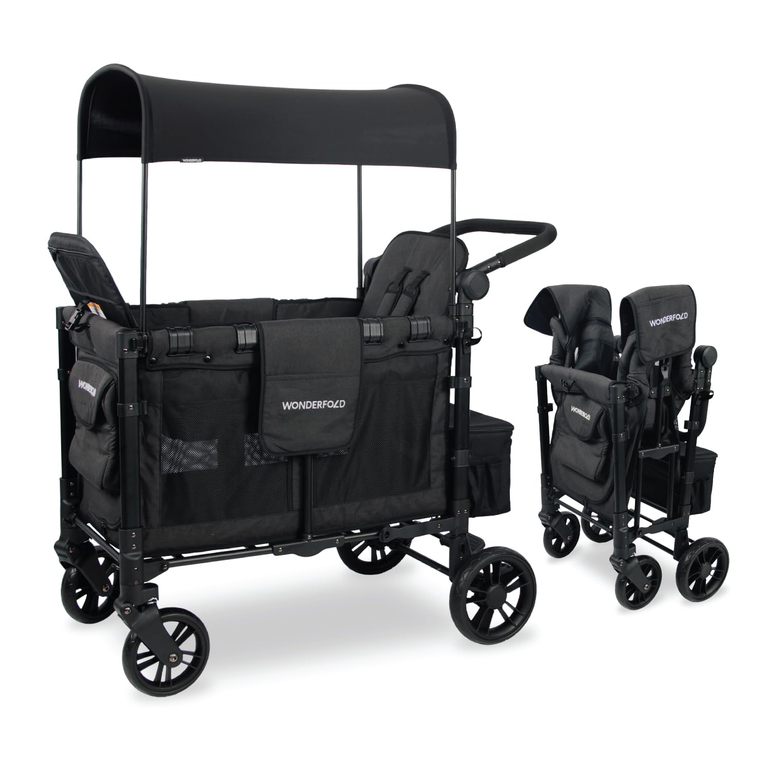 WonderFold W2 Stroller Wagon, Steel Frame, 2 Seater, Black