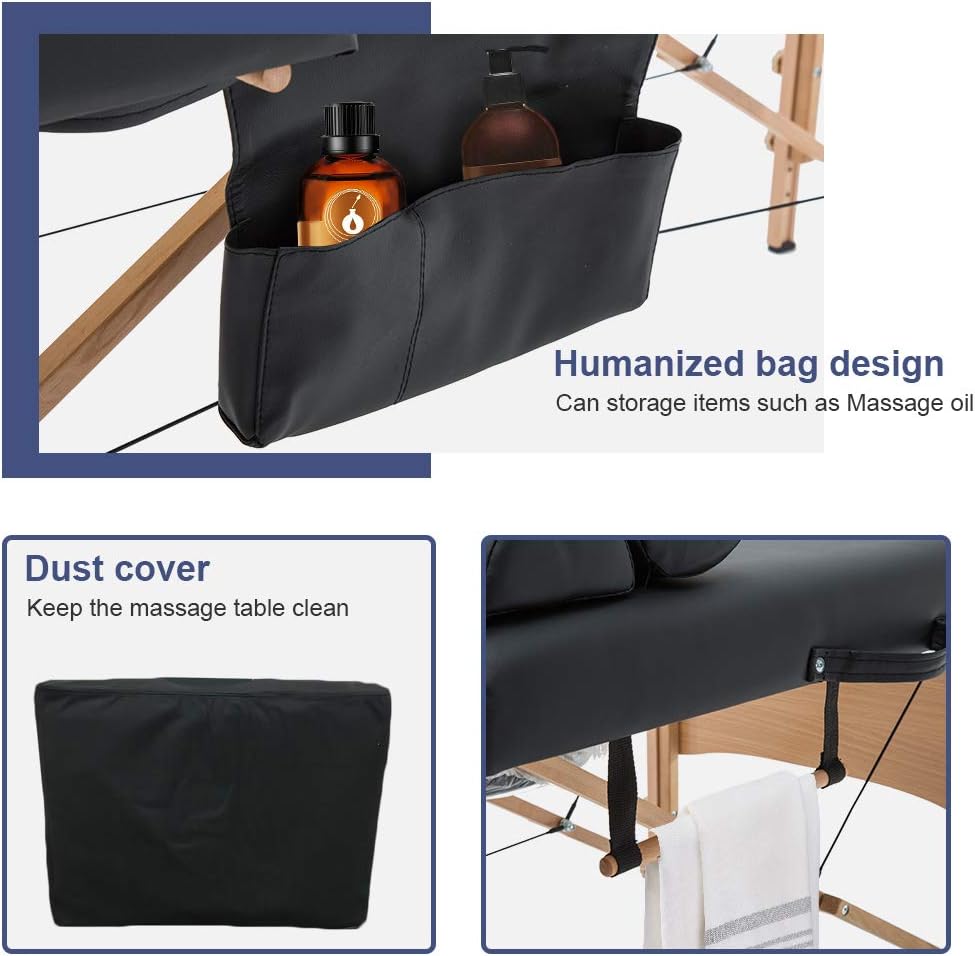 BestMassage Massage Bed Portable Massage Table 28 inch Wide Lash Bed Height Adjustable 2 Folding Spa Table with Towel Hanger Oil Pouch Half Bolster Round Bolster Non-Woven Bag