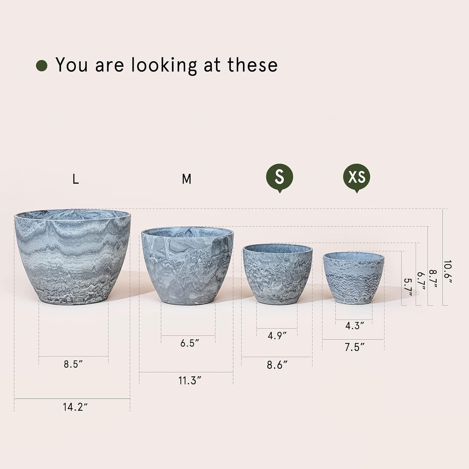 LA JOLIE MUSE Planter Pots, Indoor Outdoor Flower Pot, 8.6+7.5 Inch 2 Pack