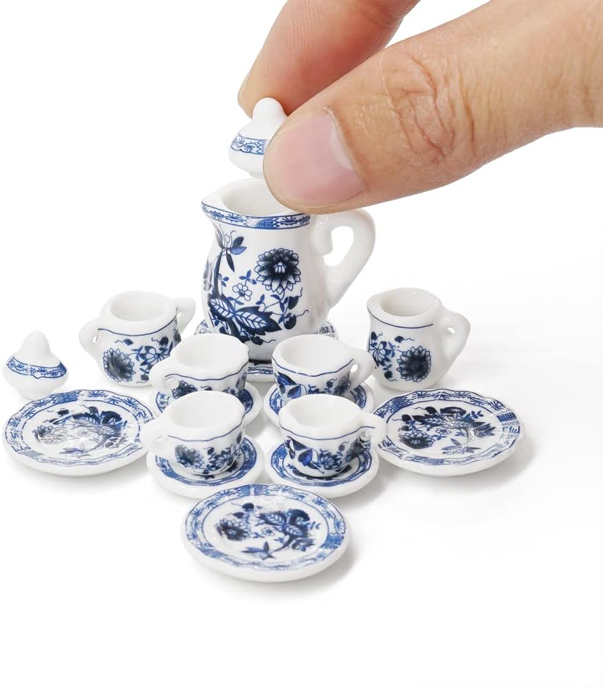 Odoria 1/12 Miniature Porcelain Tea Set 15Pcs Dollhouse Decoration Accessories, Grapes