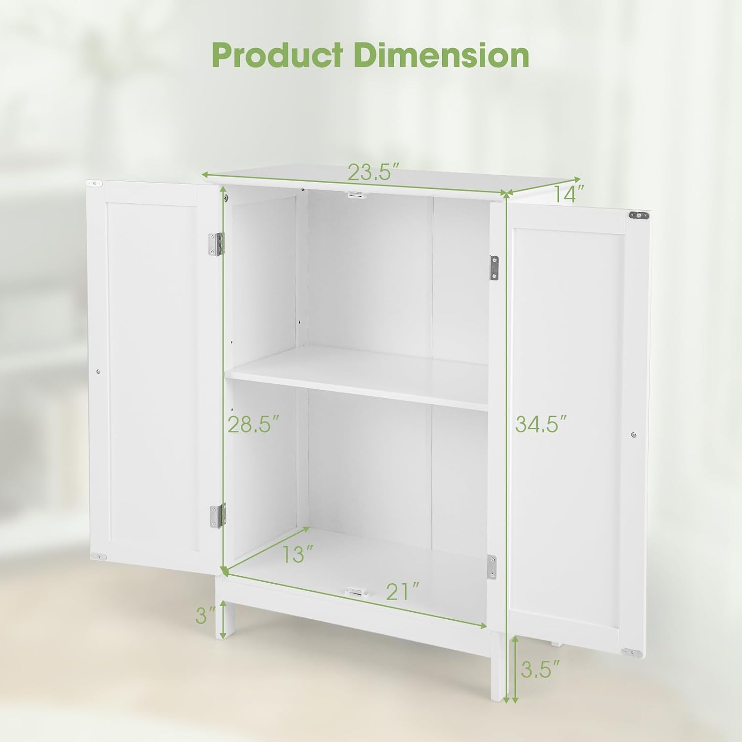 GLACER Bathroom Floor Cabinet, Wooden Storage Cabinet (White)